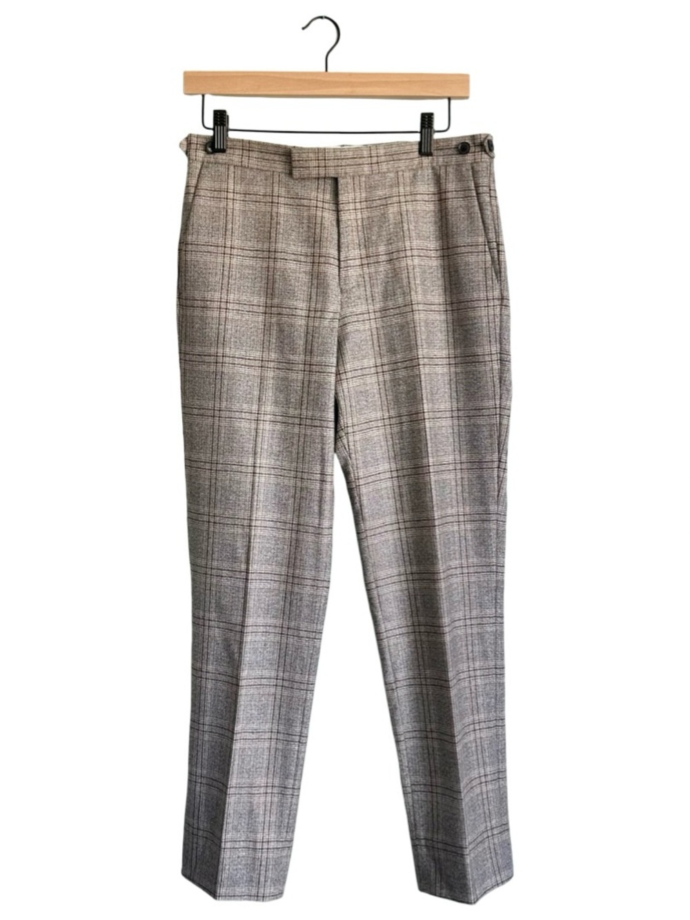 Reiss Men's Luxe Gray Plaid Wool Tailored Slim Fit Ankle Trouser Pants Size 30